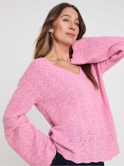 JD Williams Pink Flute Sleeve Pointelle Jumper - Image 1 of 4