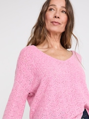 JD Williams Pink Flute Sleeve Pointelle Jumper - Image 3 of 4