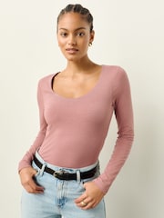 Pink Scoop Neck Long Sleeve Top - Image 1 of 7