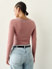 Pink Scoop Neck Long Sleeve Top - Image 3 of 7