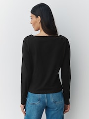 Black Long Sleeve Boat Neck T-Shirt - Image 3 of 7