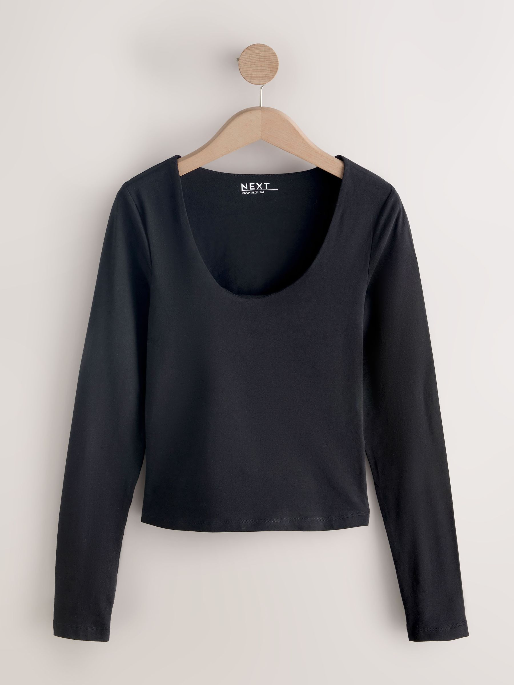 Buy Black Scoop Neck Long Sleeve Top from Next USA