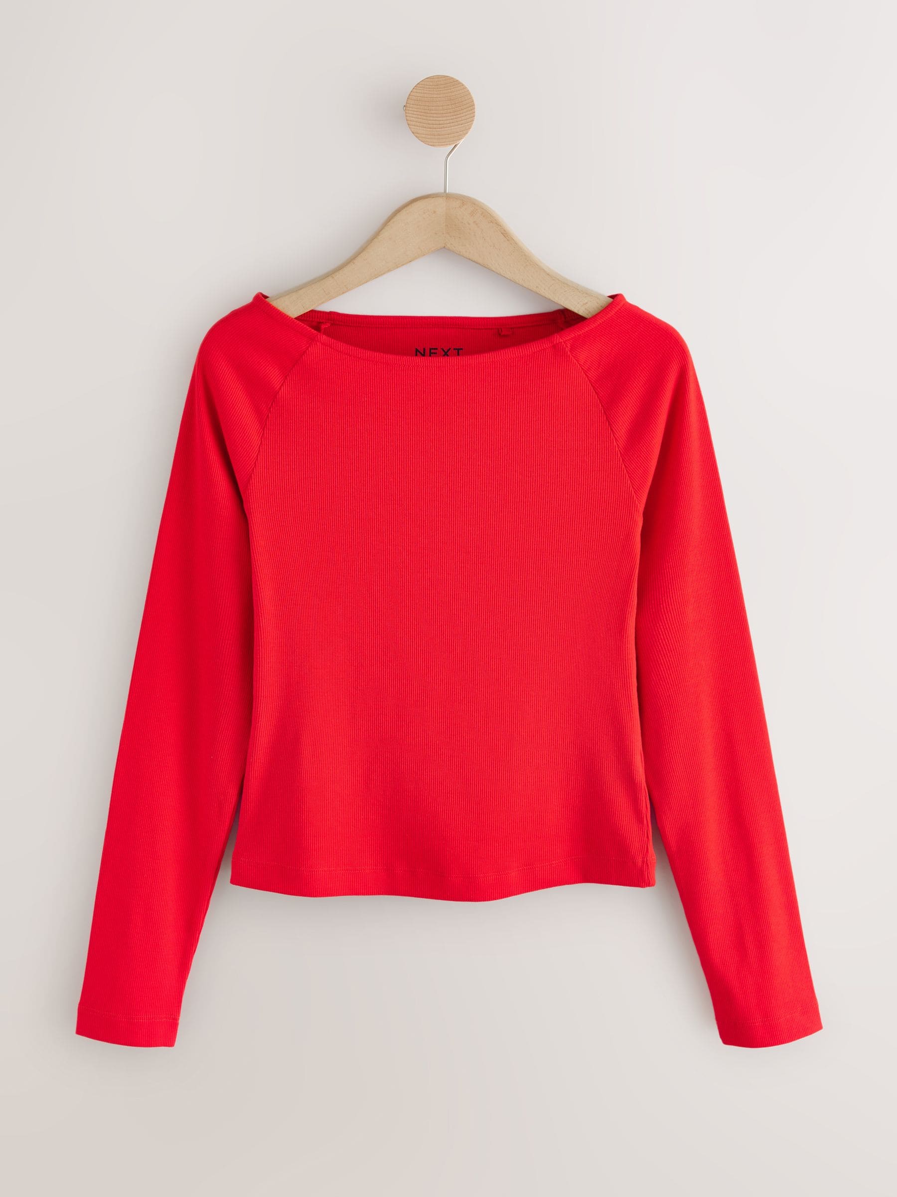 Buy Cherry Red Open Slash Neck Soft Touch Long Sleeve Top from
