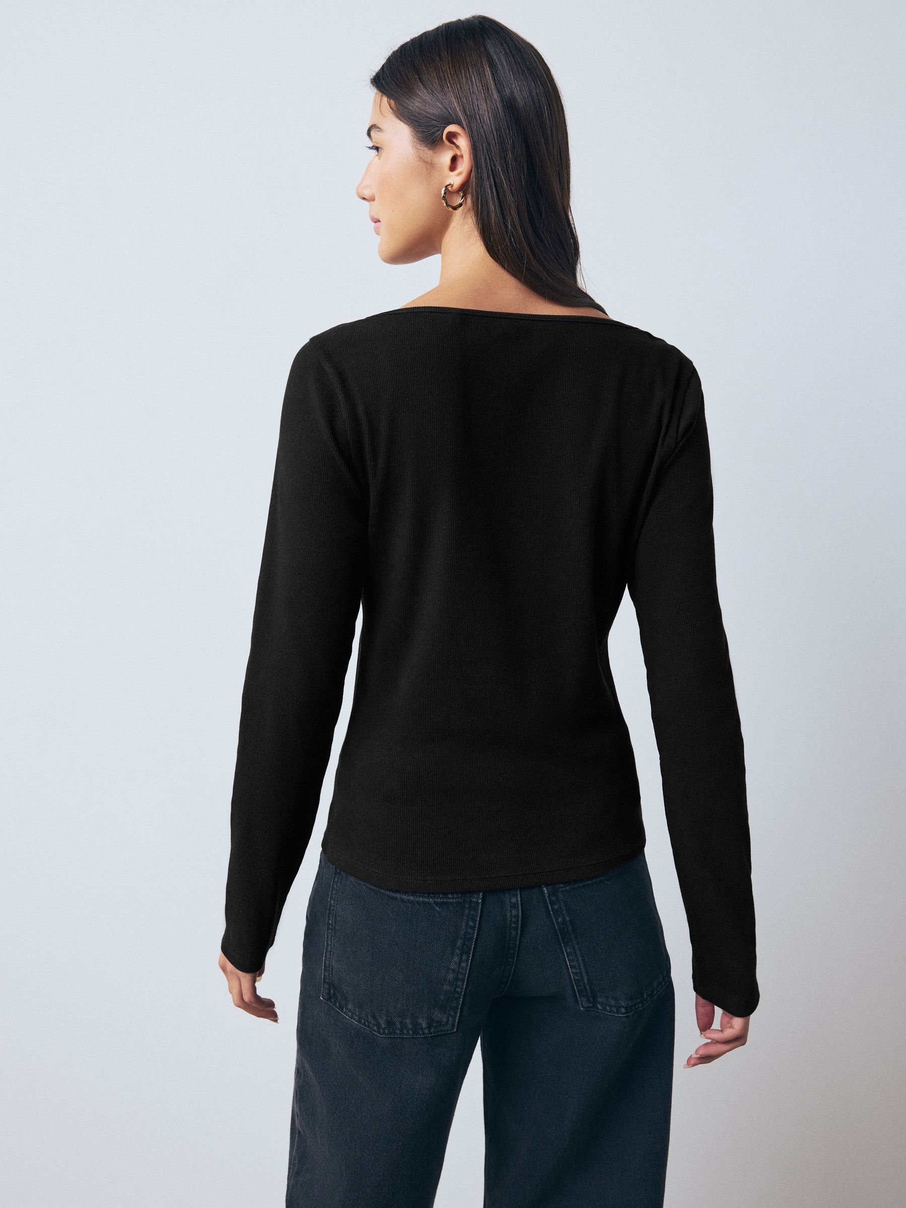 Buy Black/White Ribbed Squre Neck Long Sleeve Tops 2 Pack from