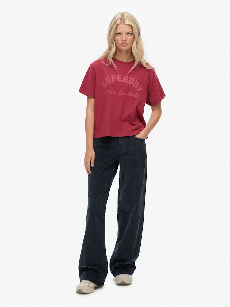 Superdry Blue Mid Rise Baggy Leg Jumbo Cord Trousers - Image 1 of 1 Superdry Blue Mid Rise Baggy Leg Jumbo Cord Trousers - Image 1 of 1