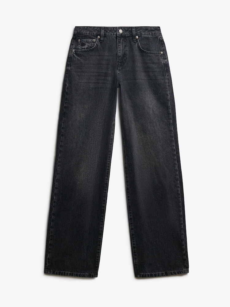 Superdry Black Mid Rise Wide Leg Jeans - Image 1 of 1 Superdry Black Mid Rise Wide Leg Jeans - Image 1 of 1
