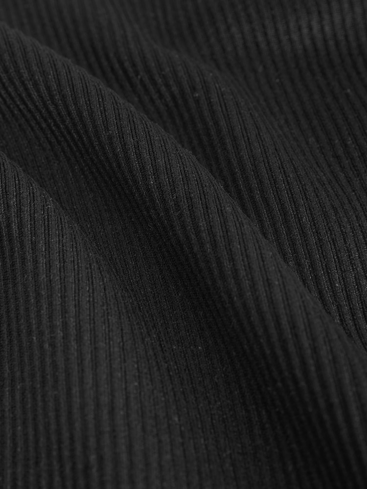 Black Ribbed Zip-Up Long Sleeve Top - Image 2 of 3