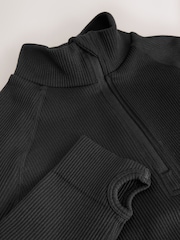 Black Ribbed Zip-Up Long Sleeve Top - Image 3 of 3