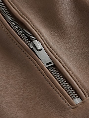 Brown Nubuck Signature Leather Funnel Neck Jacket - Image 7 of 12