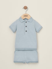 Mamas & Papas Blue Knitted 100% Cotton Polo & Shorts Set - Image 1 of 2