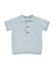 Mamas & Papas Blue Knitted 100% Cotton Polo & Shorts Set - Image 2 of 2