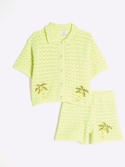 River Island Green Girls Revere Palm Tree Shirt & Short Set - Image 1 of 3