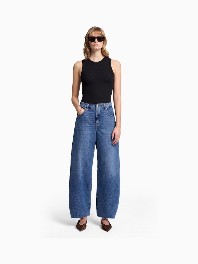7 For All Mankind Blue Bonnie Curvilinear Santa Cruz Jeans With Raw Cut - Image 1 of 6 7 For All Mankind Blue Bonnie Curvilinear Santa Cruz Jeans With Raw Cut - Image 1 of 6