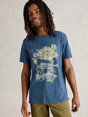 White Stuff Blue Three Fishes 100% Cotton Graphic Print T-Shirt - Image 1 of 6