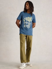 White Stuff Blue Three Fishes 100% Cotton Graphic Print T-Shirt - Image 3 of 6