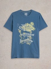 White Stuff Blue Three Fishes 100% Cotton Graphic Print T-Shirt - Image 5 of 6