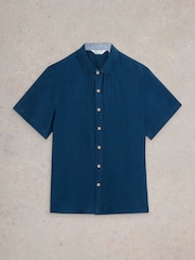 White Stuff Blue Keswick Short Sleeve 100% Linen Shirt - Image 5 of 6