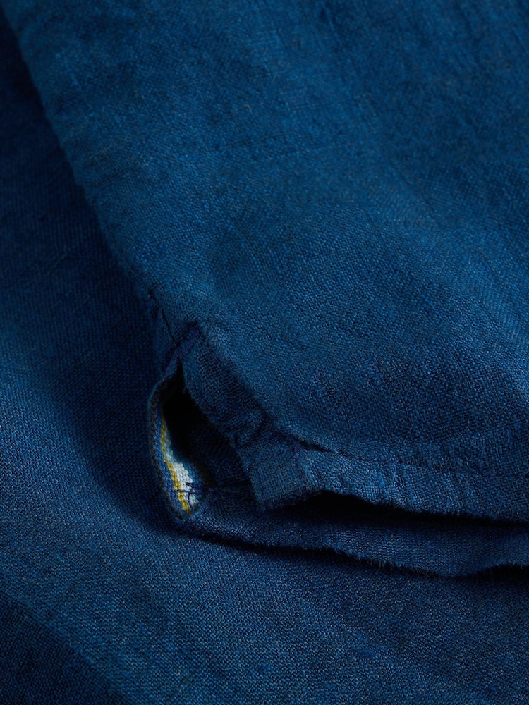 White Stuff Blue Keswick Short Sleeve 100% Linen Shirt - Image 6 of 6