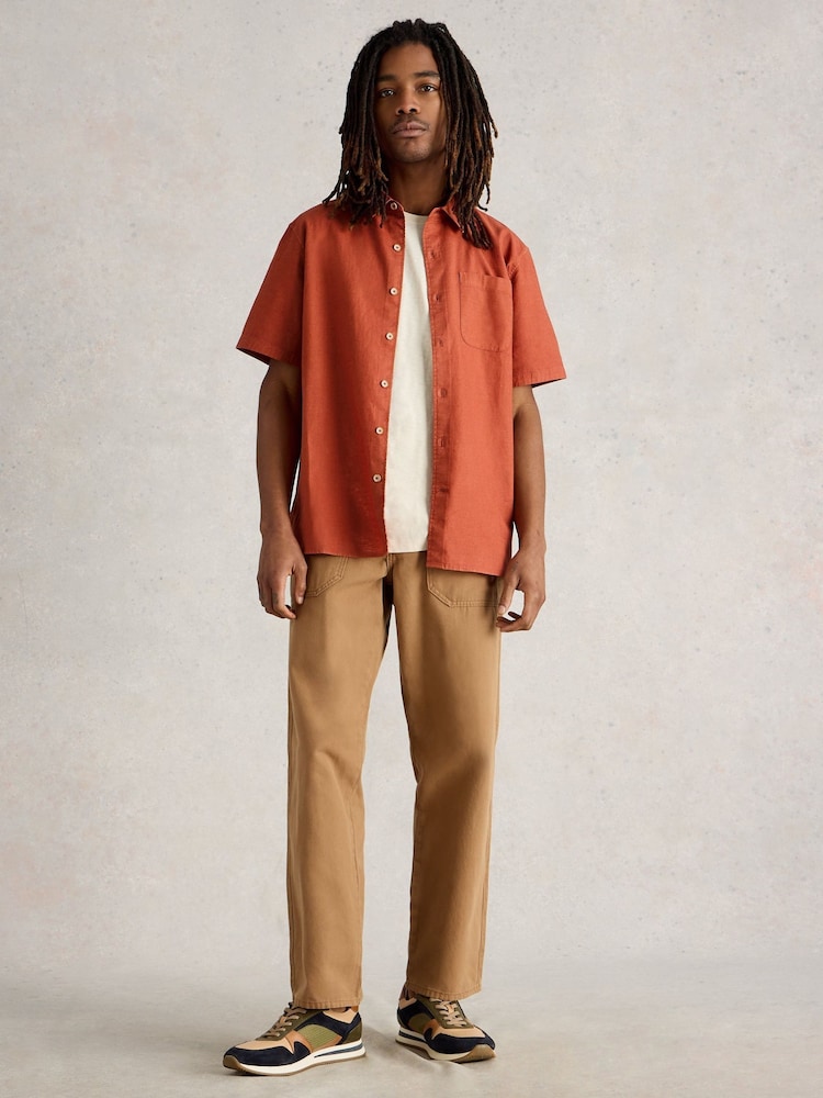 White Stuff Tan Brown Ely Linen Cotton Shirt - Image 1 of 6