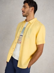 White Stuff Yellow Keswick Short Sleeve 100% Linen Shirt - Image 1 of 6