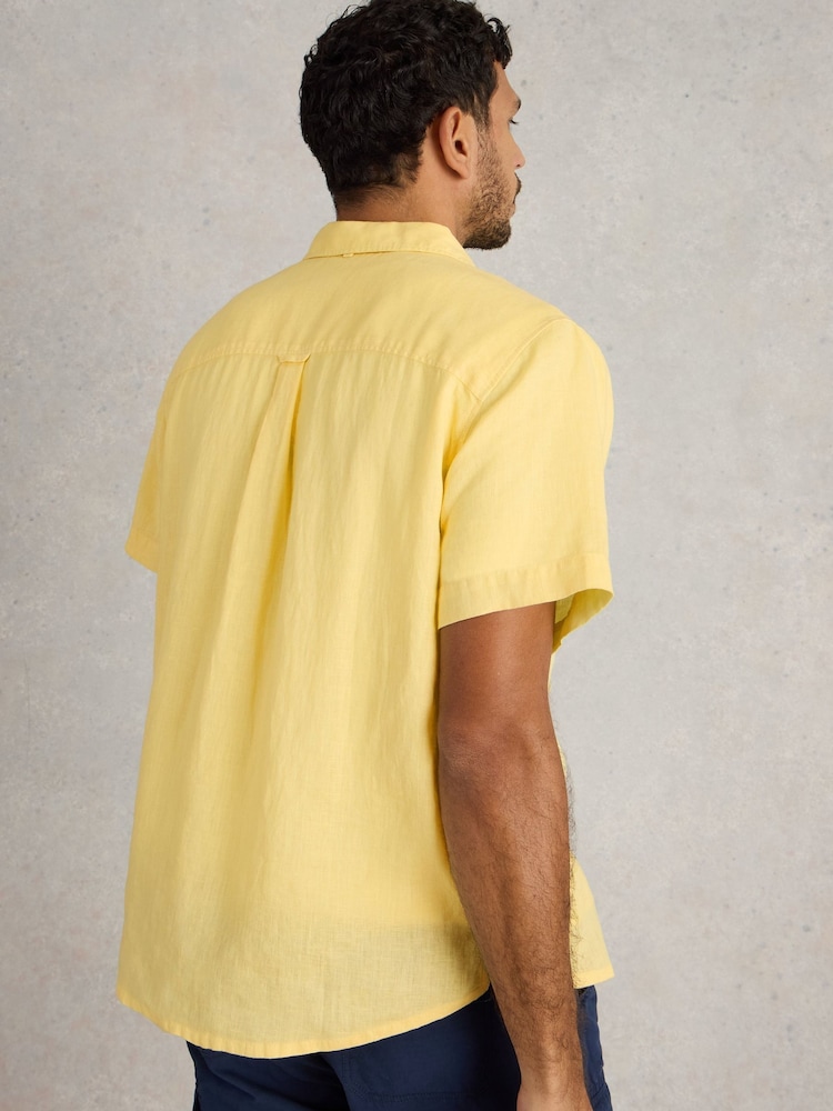 White Stuff Yellow Keswick Short Sleeve 100% Linen Shirt - Image 2 of 6