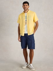 White Stuff Yellow Keswick Short Sleeve 100% Linen Shirt - Image 3 of 6
