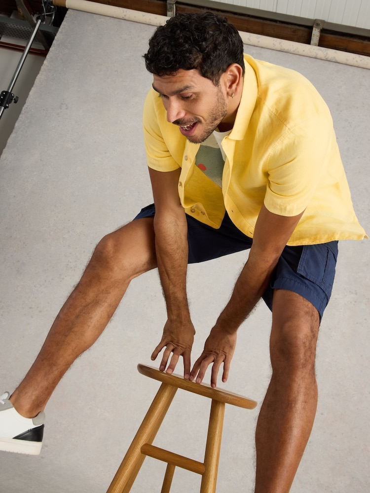 White Stuff Yellow Keswick Short Sleeve 100% Linen Shirt - Image 4 of 6