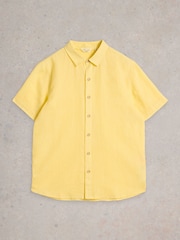 White Stuff Yellow Keswick Short Sleeve 100% Linen Shirt - Image 5 of 6