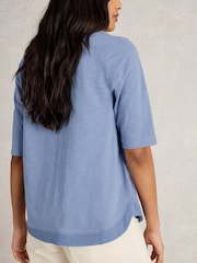 White Stuff Blue Weaver Notch 100% Organic Cotton Neck Top - Image 2 of 6