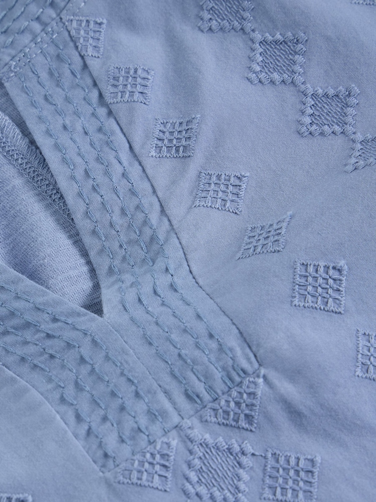 White Stuff Blue Weaver Notch 100% Organic Cotton Neck Top - Image 6 of 6