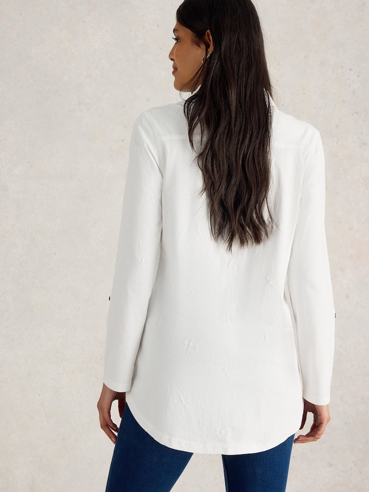 White Stuff White 100% Cotton Annie Emb Longline Shirt - Image 2 of 6