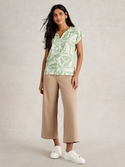 White Stuff Green Nelly Notch Neck 100% Cotton T-Shirt - Image 1 of 6