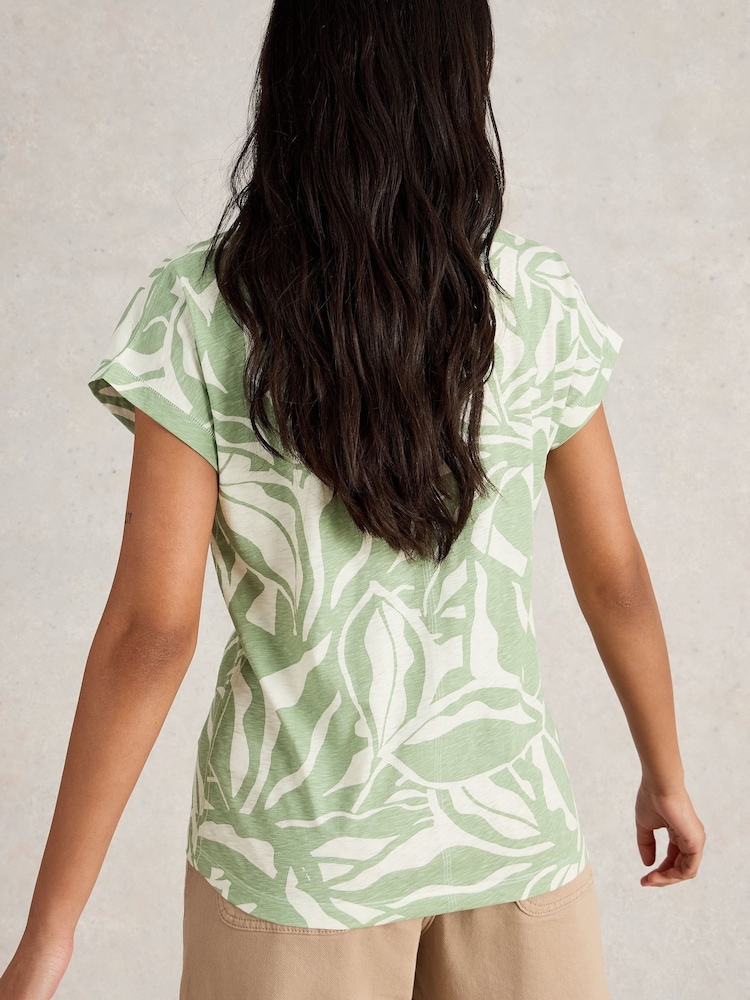 White Stuff Green Nelly Notch Neck 100% Cotton T-Shirt - Image 2 of 6