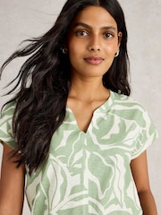 White Stuff Green Nelly Notch Neck 100% Cotton T-Shirt - Image 3 of 6