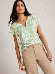 White Stuff Green Nelly Notch Neck 100% Cotton T-Shirt - Image 4 of 6