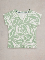 White Stuff Green Nelly Notch Neck 100% Cotton T-Shirt - Image 5 of 6