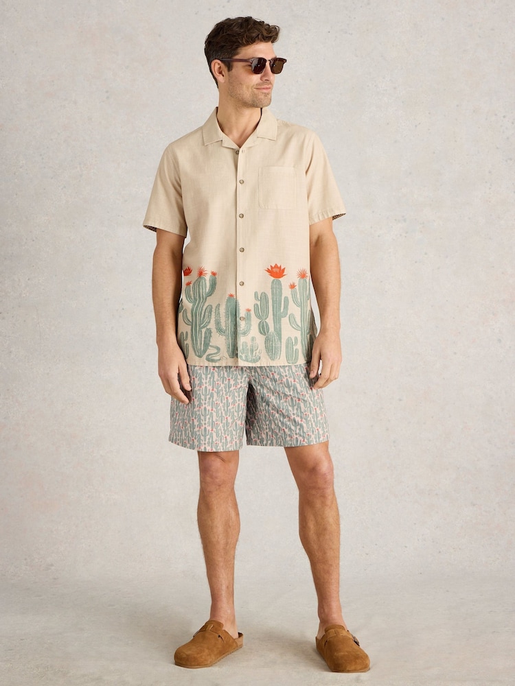 White Stuff Natural Cactus Print Volley Swim Shorts - Image 1 of 6 White Stuff Natural Cactus Print Volley Swim Shorts - Image 1 of 6