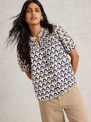 White Stuff Blue 100% Organic Cotton Ariel Mix Print Top - Image 1 of 6