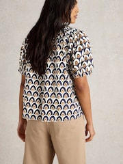 White Stuff Blue 100% Organic Cotton Ariel Mix Print Top - Image 2 of 6