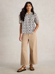 White Stuff Blue 100% Organic Cotton Ariel Mix Print Top - Image 3 of 6