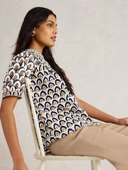 White Stuff Blue 100% Organic Cotton Ariel Mix Print Top - Image 4 of 6
