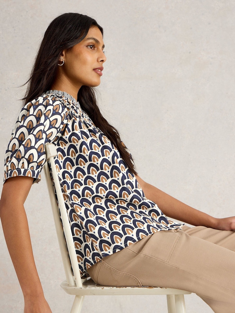 White Stuff Blue Ariel Mix Print Top - Image 4 of 6