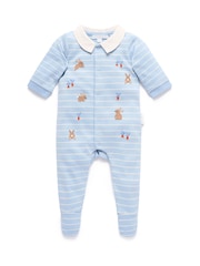 Purebaby Blue Stripe Bunny Sleepsuit - Image 1 of 4
