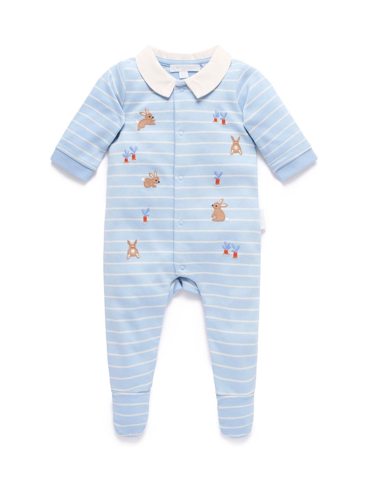 Purebaby Blue Stripe Bunny Sleepsuit - Image 1 of 4