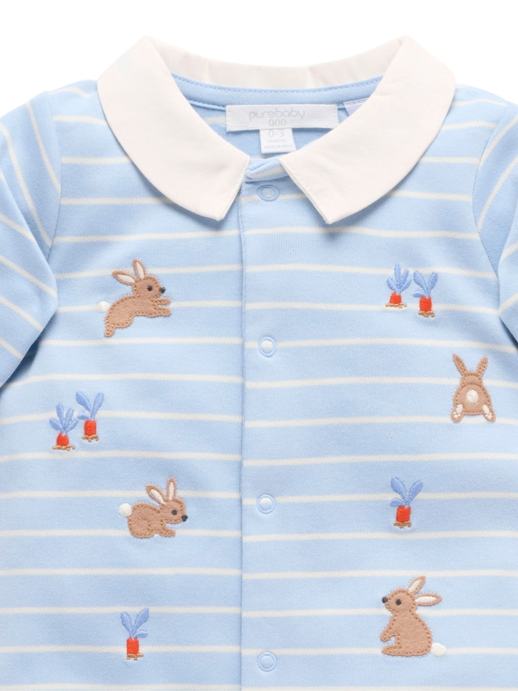 Purebaby Blue Stripe Bunny Sleepsuit - Image 2 of 4