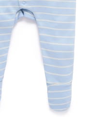 Purebaby Blue Stripe Bunny Sleepsuit - Image 3 of 4