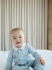 Purebaby Blue Stripe Bunny Sleepsuit - Image 4 of 4