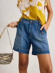White Stuff Blue Mollie Combat Denim Shorts - Image 1 of 6