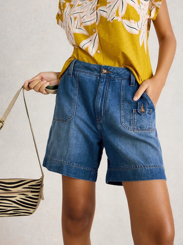 White Stuff Blue Mollie Combat Denim Shorts - Image 1 of 6