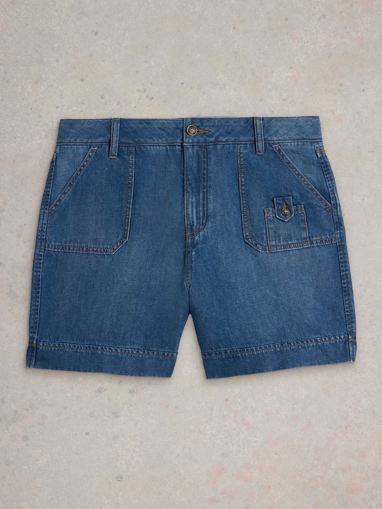 White Stuff Blue Mollie Combat Denim Shorts - Image 5 of 6